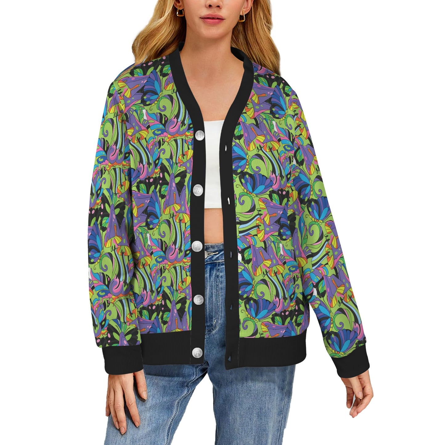 Psychedelic Trippy Mushroom Themed Women's Cardigan