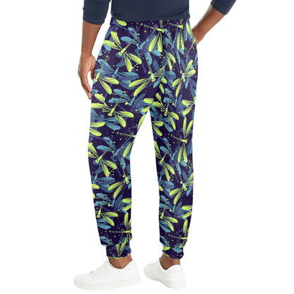 Dragonfly Lime Blue Print Pattern Men's Casual Track Pants