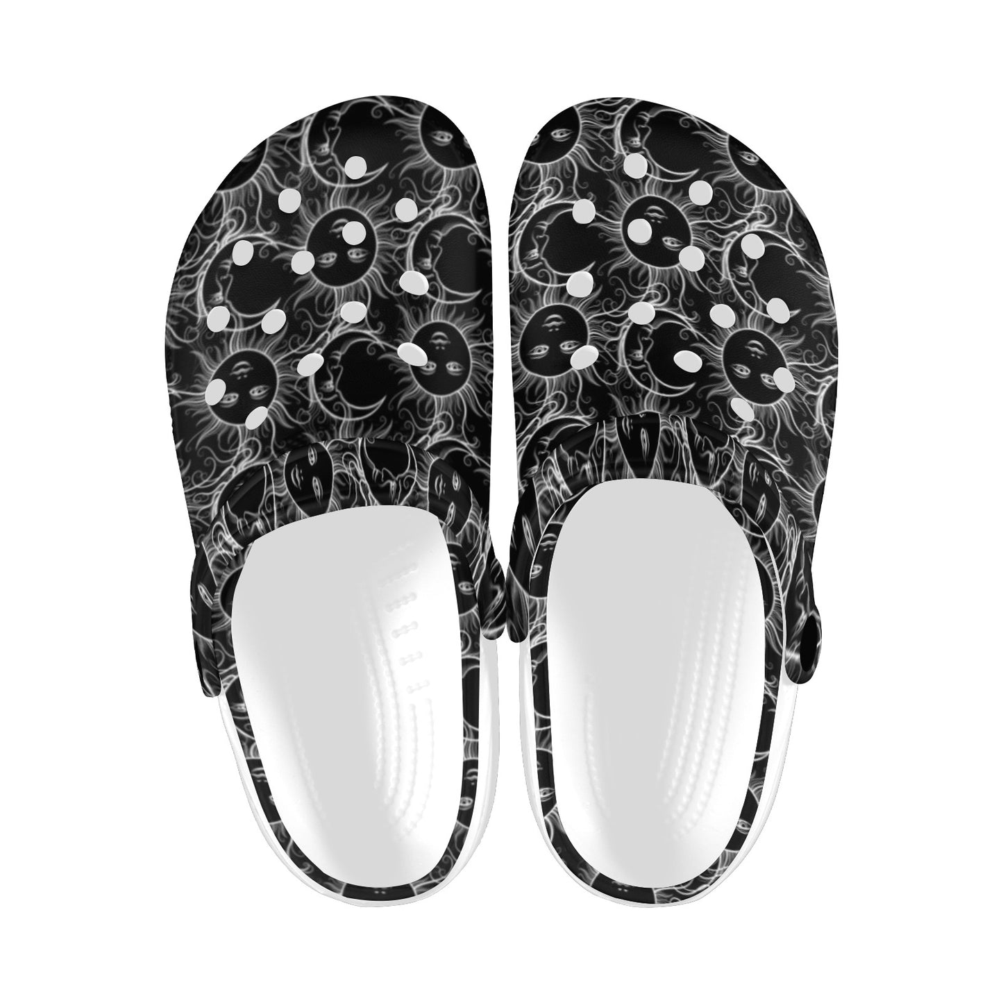 Sun Moon White Design Themed Print Unisex Clogs Shoes