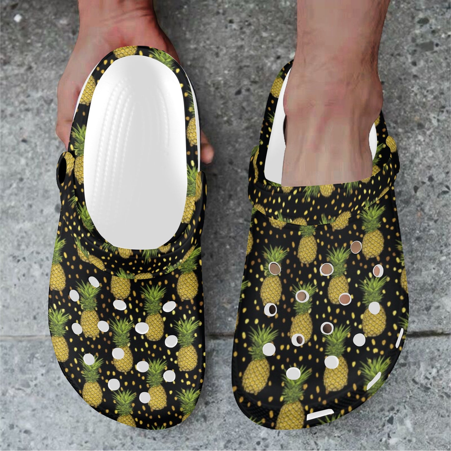 Pineapple Gold Dot Themed Print Unisex Clogs Shoes