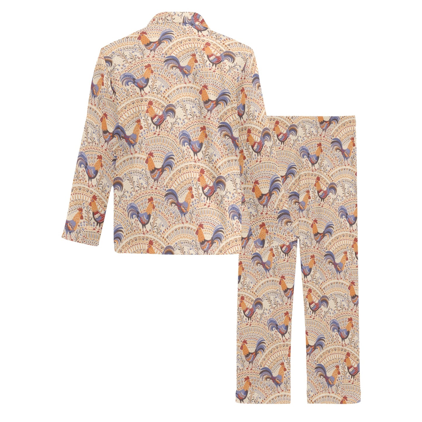 Chicken Boho Style Pattern Men's Long Pajama Set