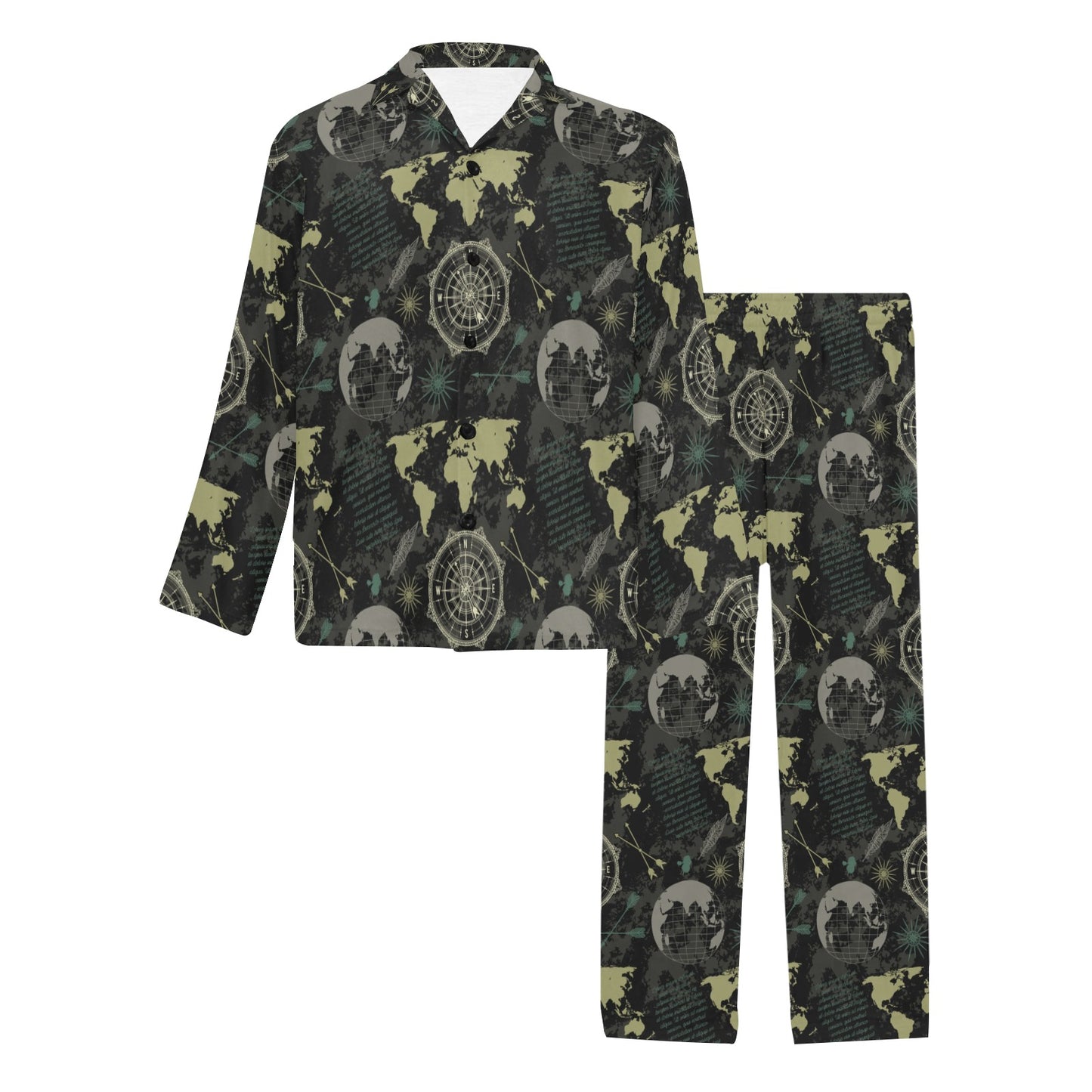World Map Print Design LKS303 Men's Long Pajama Set