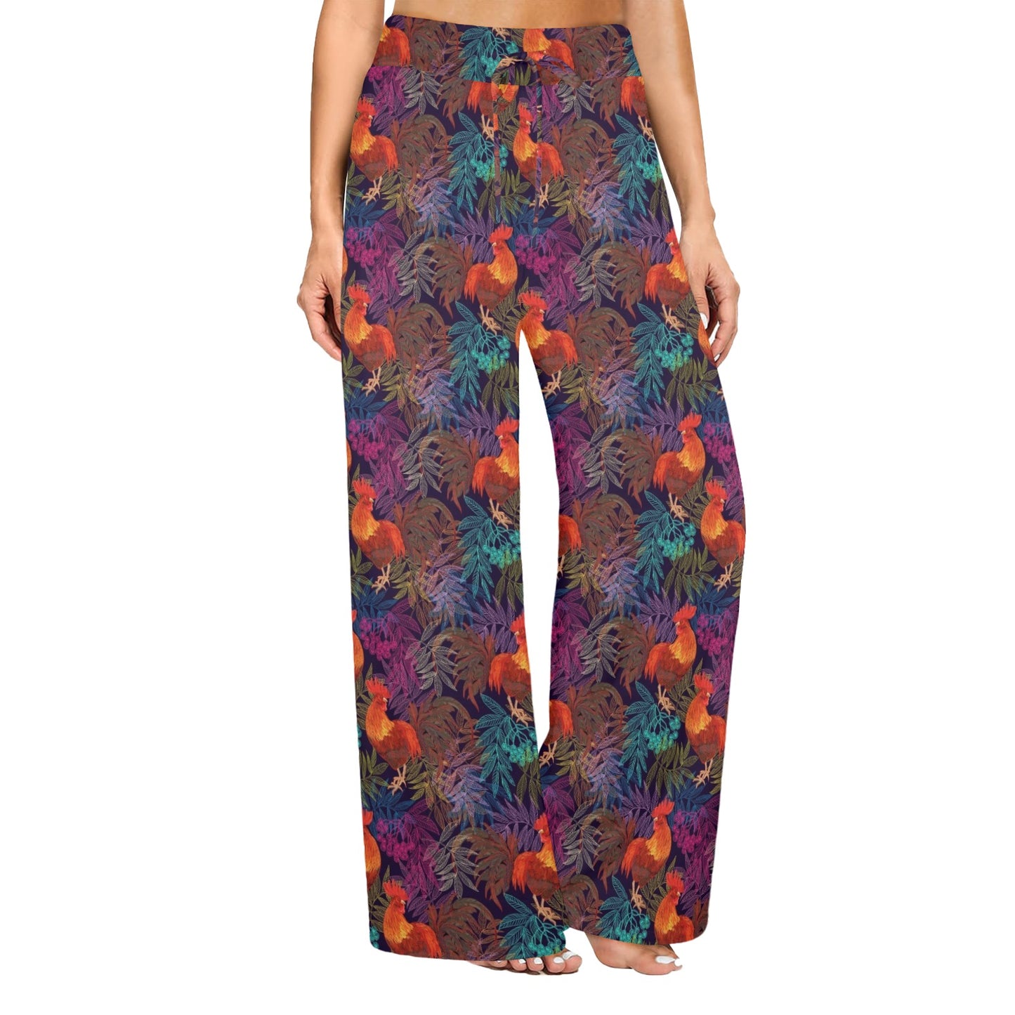 Rooster Print Style Women's Wide Leg Lounge Pants