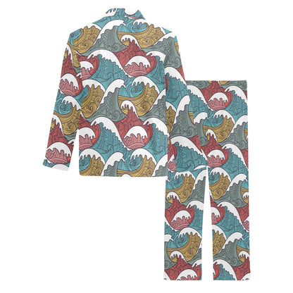 Tribal Wave Pattern Print Men's Long Pajama Set