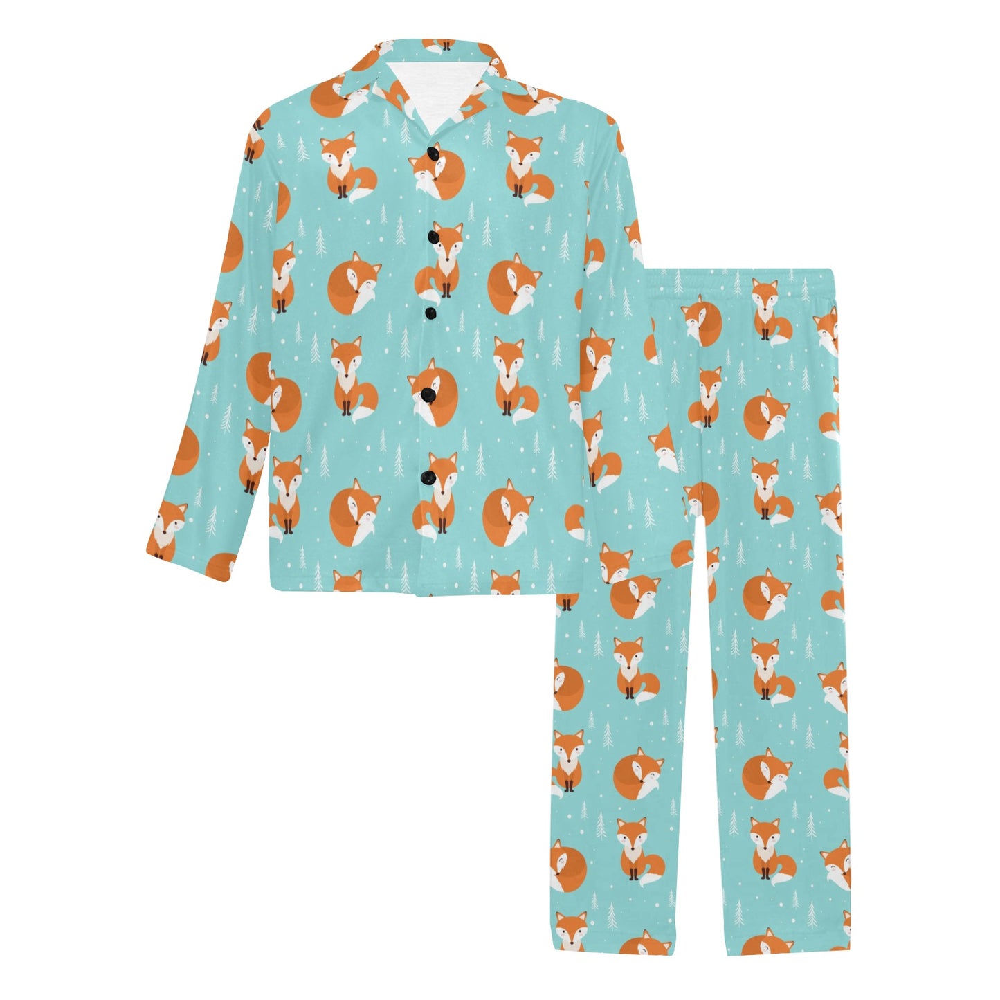 Fox Design Snow Print Pattern Men's Long Pajama Set
