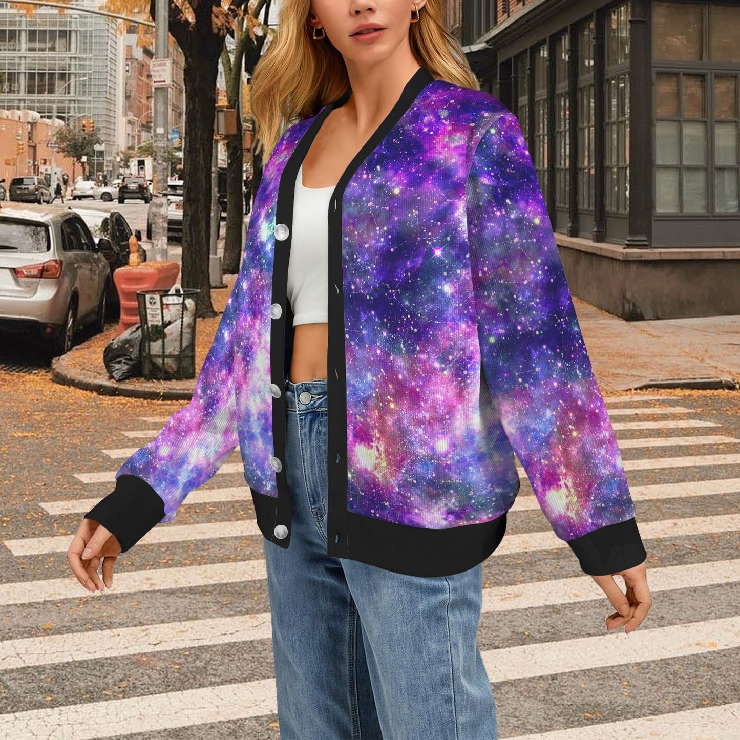 Galaxy Night Stardust Space Print Women's Cardigan
