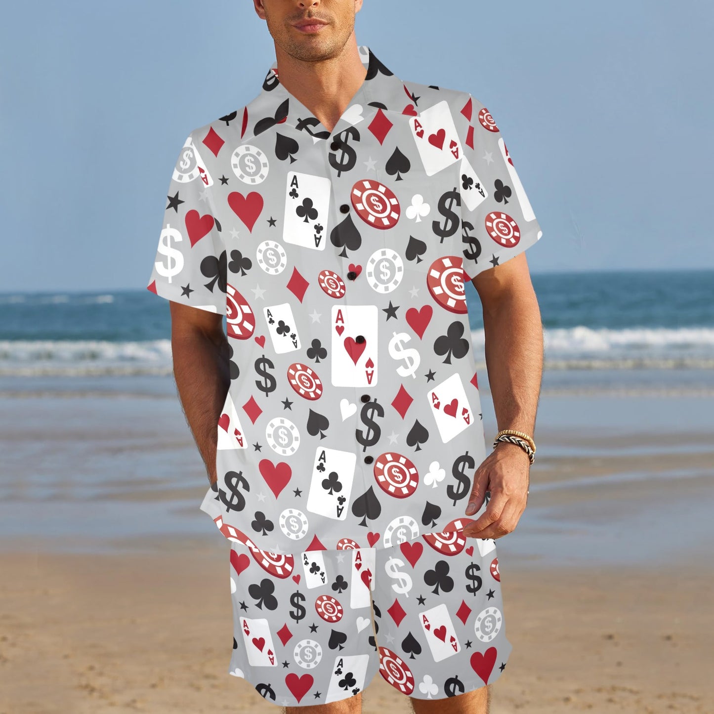 Casino Pattern Print Design 01 Men's Beach Shirt and Shorts Set