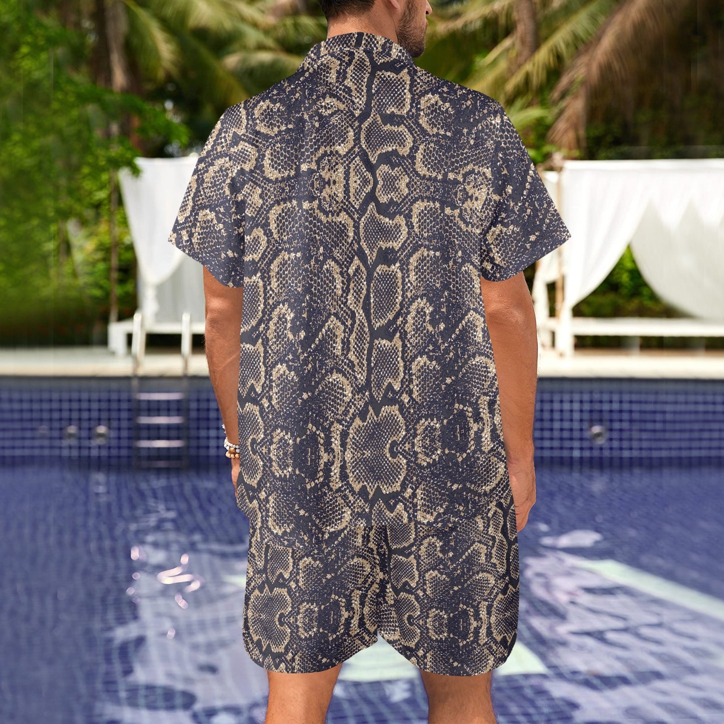 Snake Skin Pattern Print Men's Beach Shirt and Shorts Set