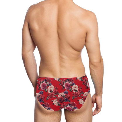 Rose Red Pattern Print Design RO07 Men's Swimming Briefs