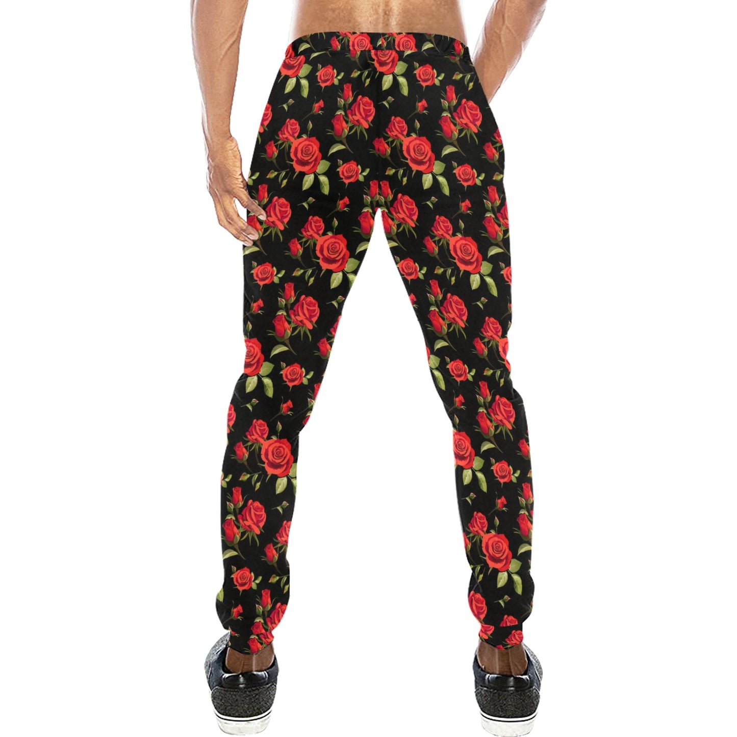 Red Rose Themed Print Men's Sweatpants