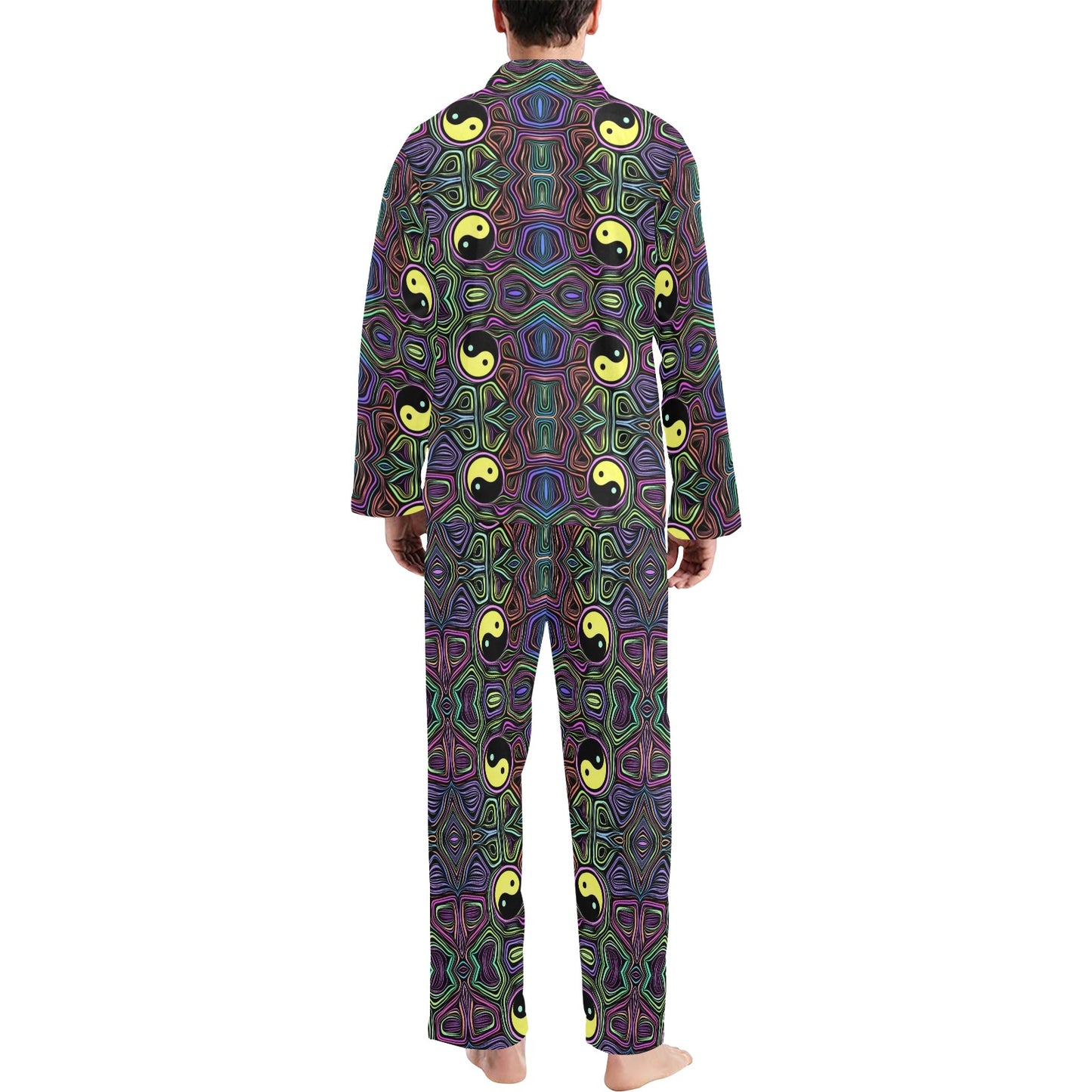 Yin Yang Neon Color Design Print Men's Long Pajama Set