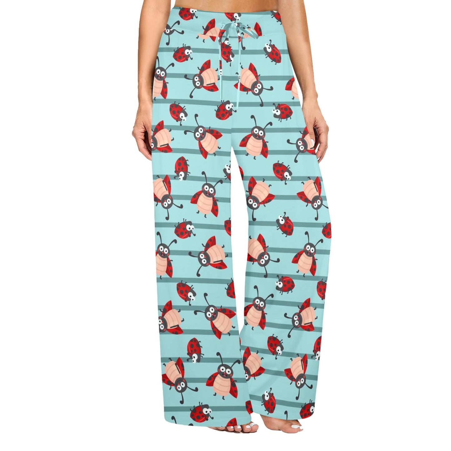 Ladybug Happy Print Pattern Women's Wide Leg Lounge Pants