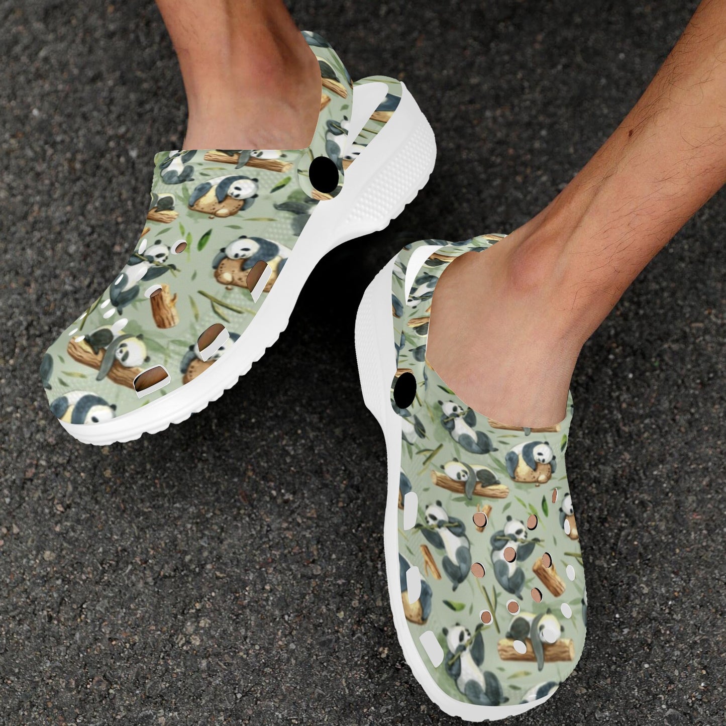 Panda Bear Design Bamboo Print Unisex Clogs Shoes