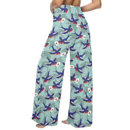 Swallow Bird Pattern Print Design 02 Women's Wide Leg Lounge Pants