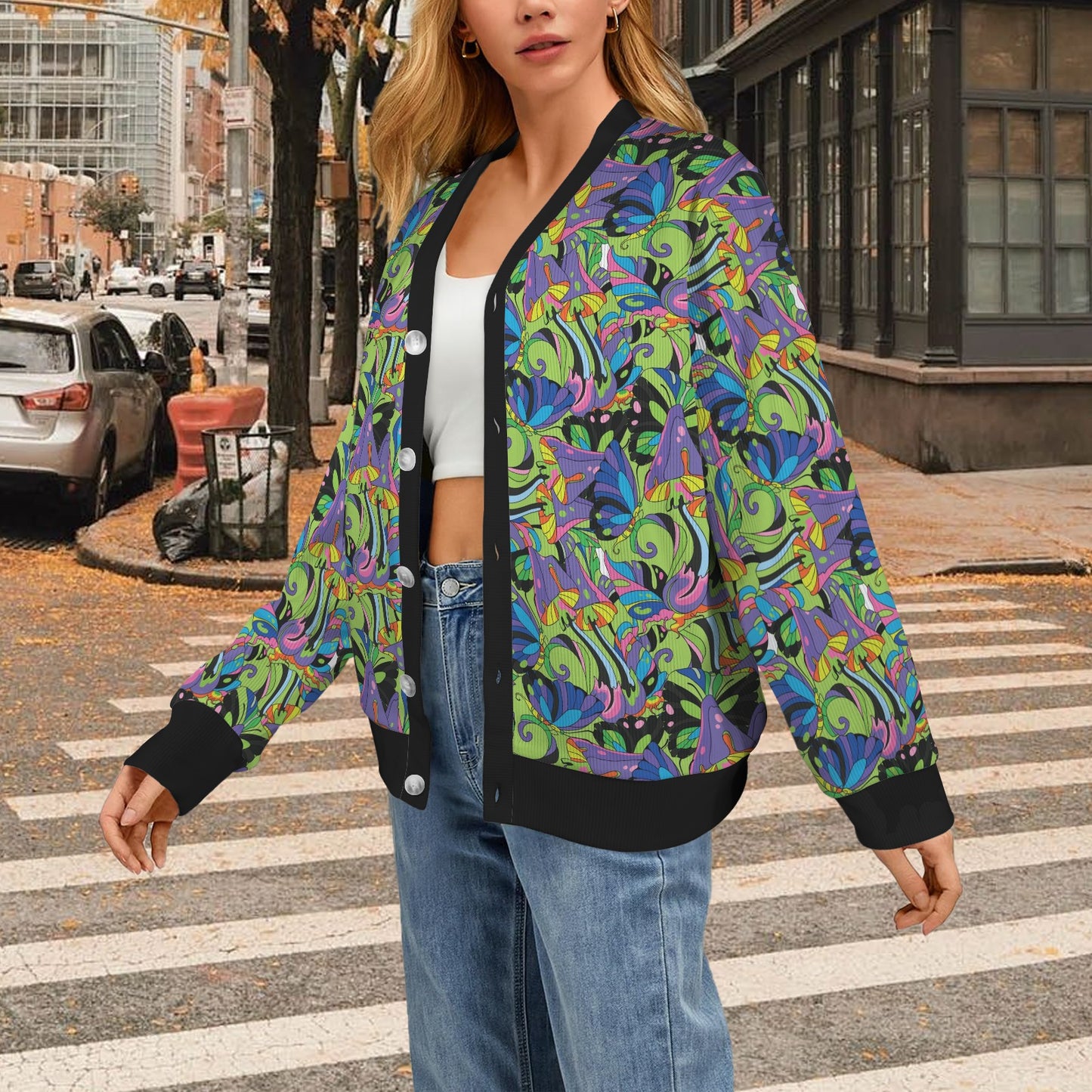 Psychedelic Trippy Mushroom Themed Women's Cardigan
