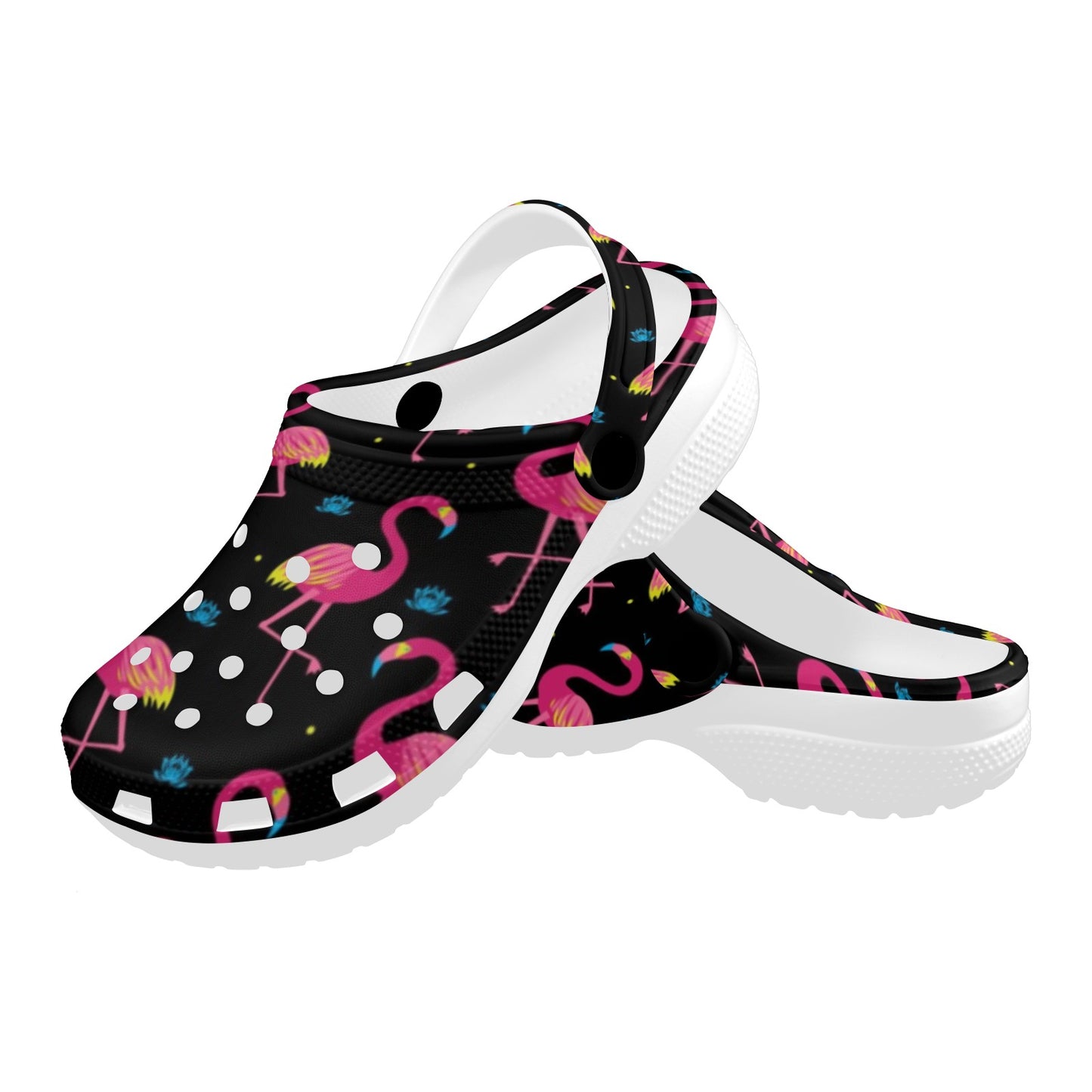 Flamingo Pink Neon Print Pattern Unisex Clogs Shoes