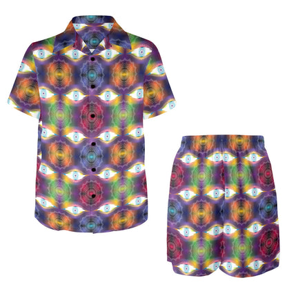 Chakra Eye Print Pattern Men's Beach Shirt and Shorts Set