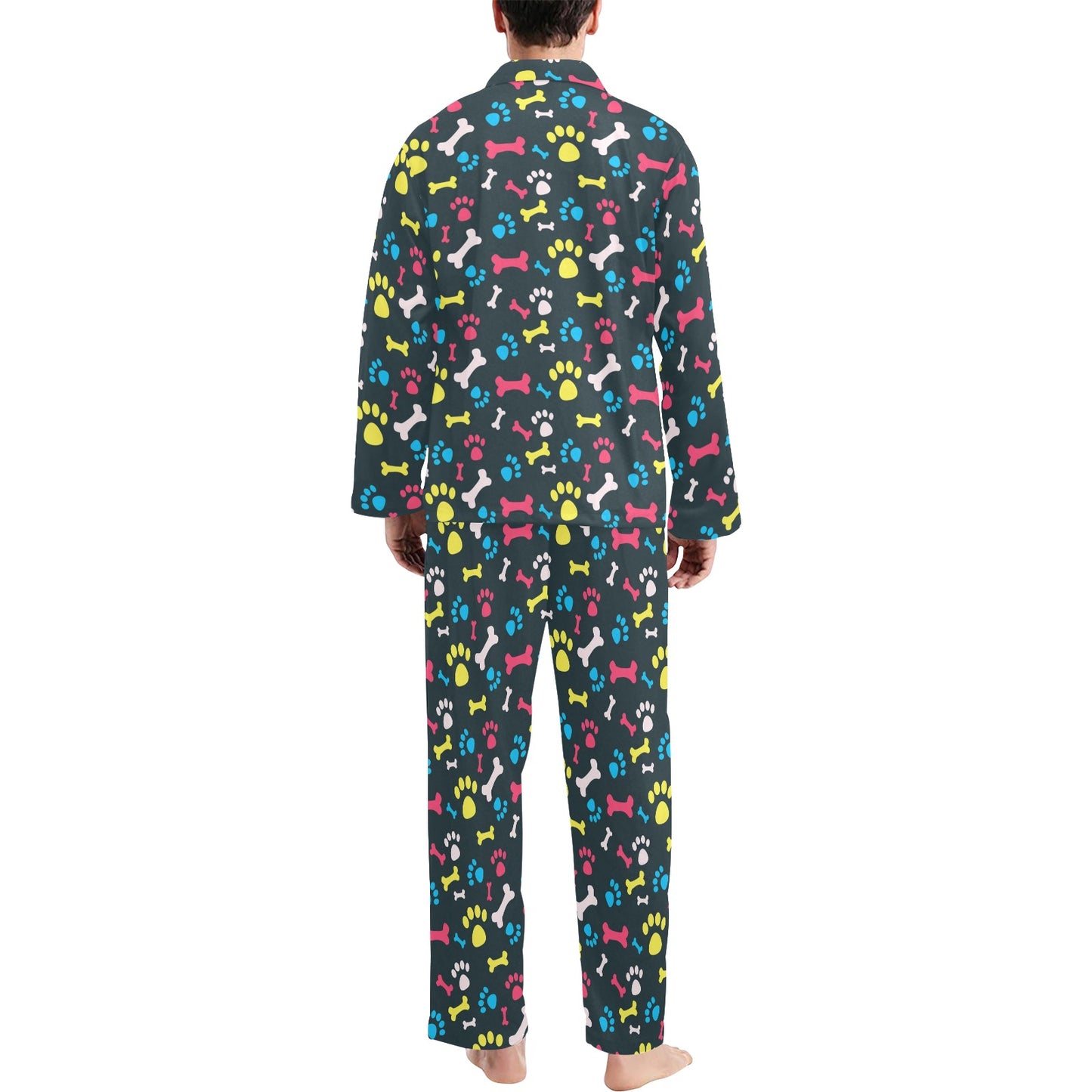 Paw Design Print Men's Long Pajama Set