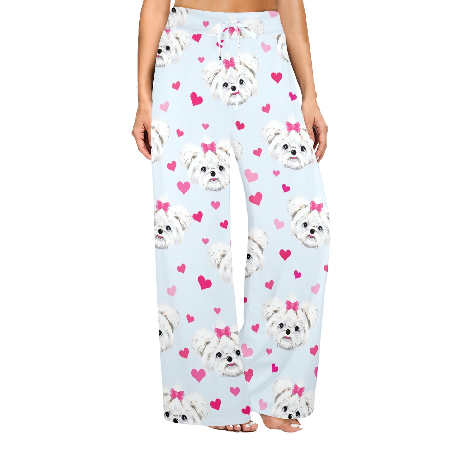 Maltese Pattern Print Design 03 Women's Wide Leg Lounge Pants
