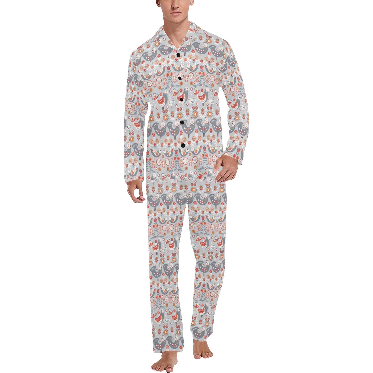 Swedish Nordic Design Print Men's Long Pajama Set