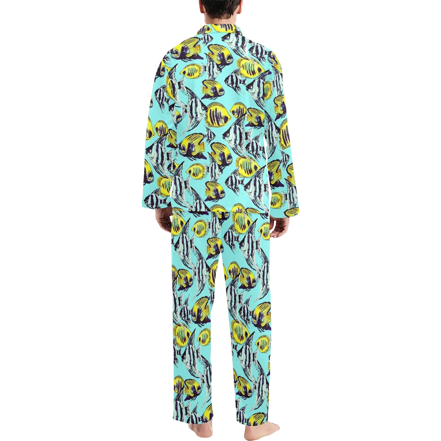 Angelfish Pattern Print Design 02 Men's Long Pajama Set