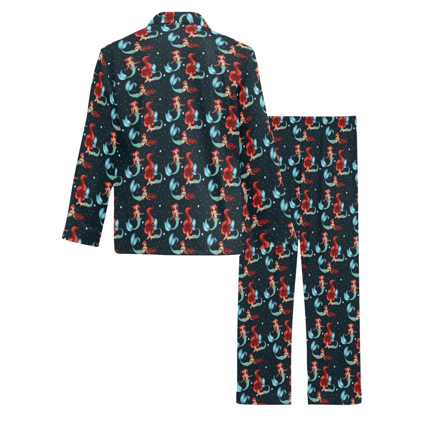 Mermaid Girl Themed Design Print Men's Long Pajama Set