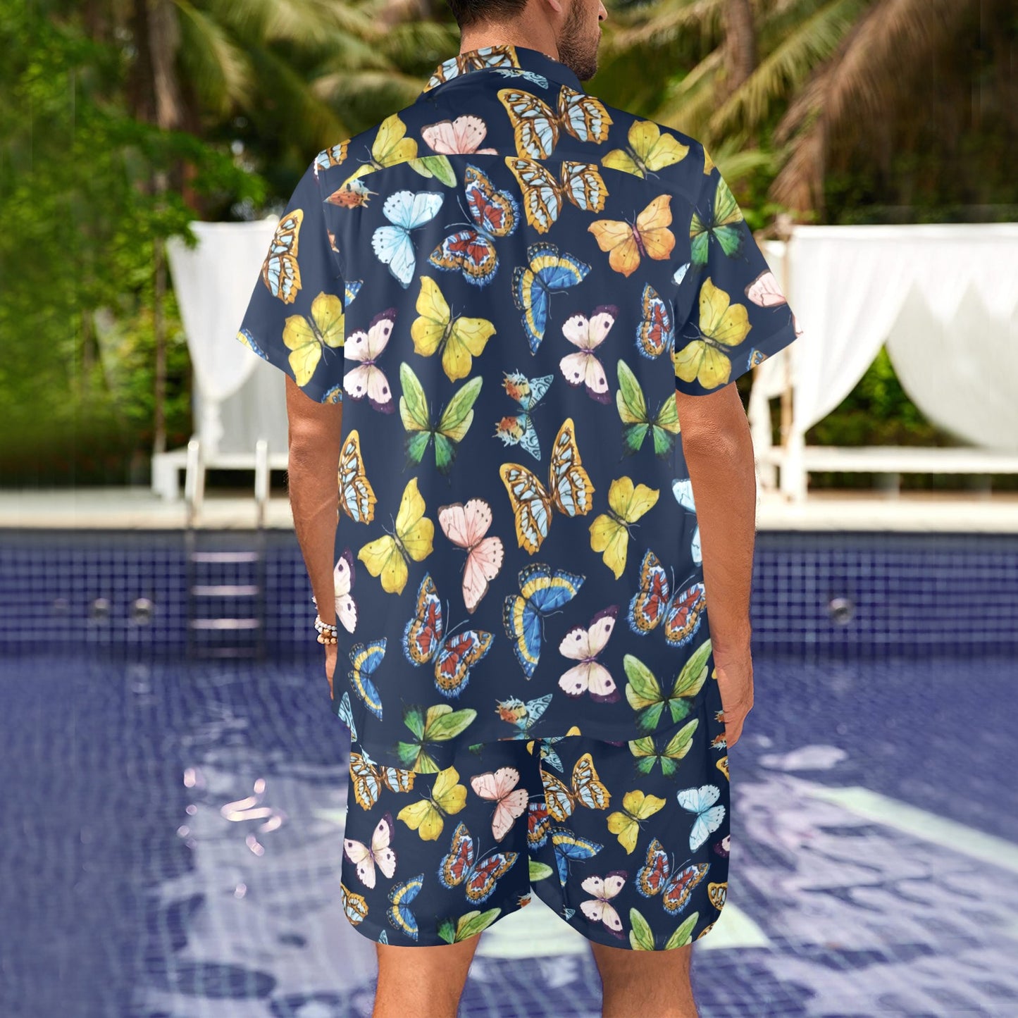 Butterfly Beautiful Print Pattern Men's Beach Shirt and Shorts Set