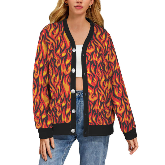 Flame Fire Print Pattern Women's Cardigan