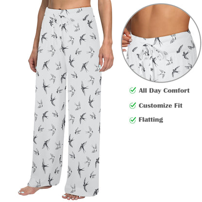 Swallow Bird Pattern Print Design 04 Women's Wide Leg Lounge Pants