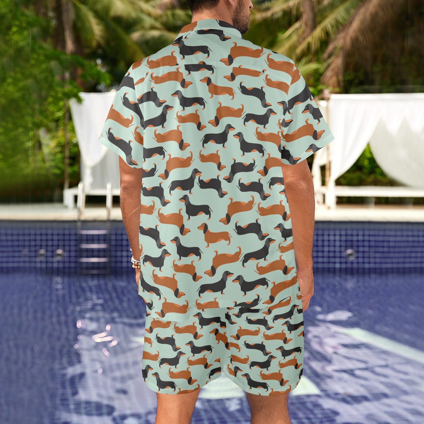 Dachshund Cute Print Pattern Men's Beach Shirt and Shorts Set