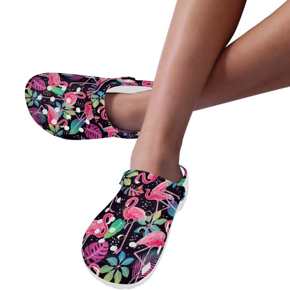 Flamingo Tropical leaves Neon Print Unisex Clogs Shoes