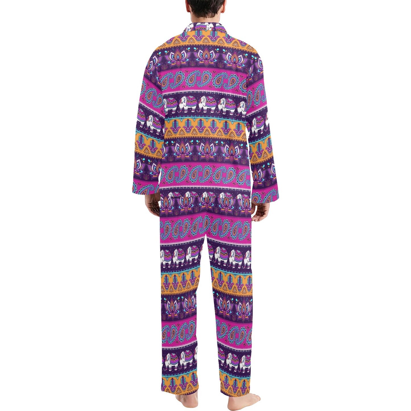 Boho Indian Style Pattern Men's Long Pajama Set