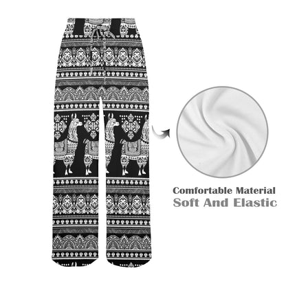Llama Aztec Style Pattern Print Design 01 Women's Wide Leg Lounge Pants