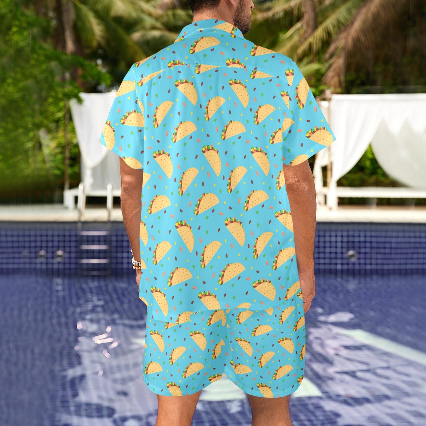Taco Print Design LKS303 Men's Beach Shirt and Shorts Set