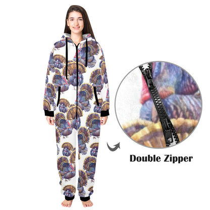 Turkey Pattern Print Design 01 Hooded Fleece Onesie Pajama Jumpsuit
