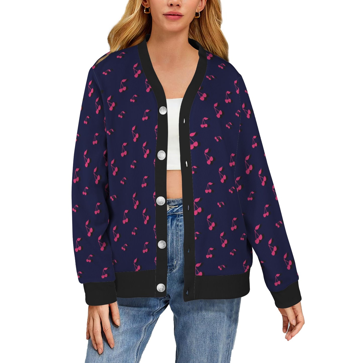 Cherry Pattern Print Design 02 Women's Cardigan