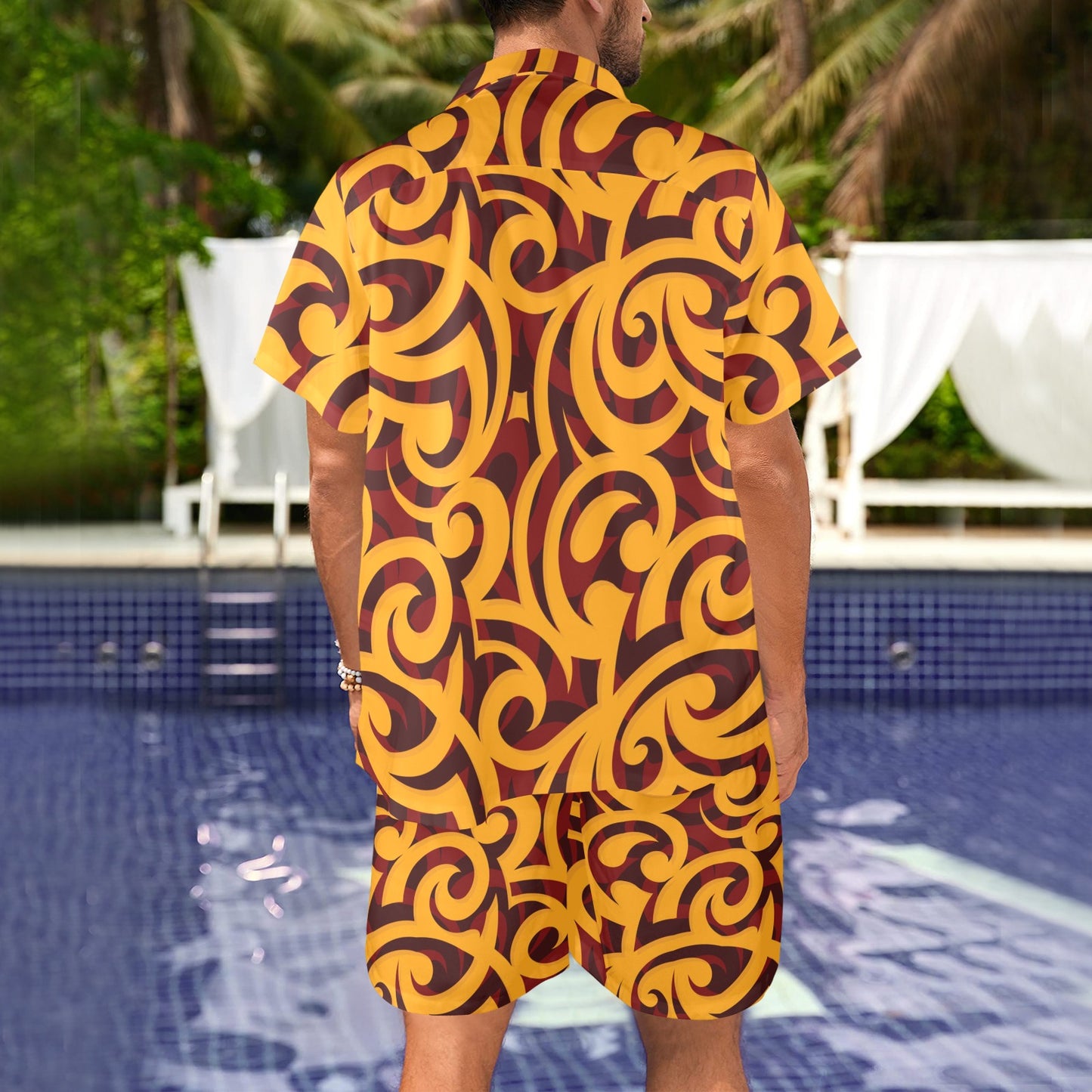 Maori Pattern Print Design 02 Men's Beach Shirt and Shorts Set