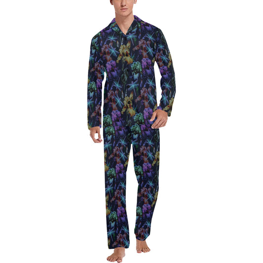 Dragonfly With Floral Print Pattern Men's Long Pajama Set