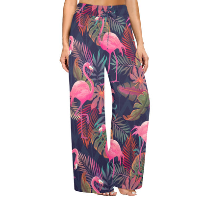 Flamingo Tropical Pattern Women's Wide Leg Lounge Pants