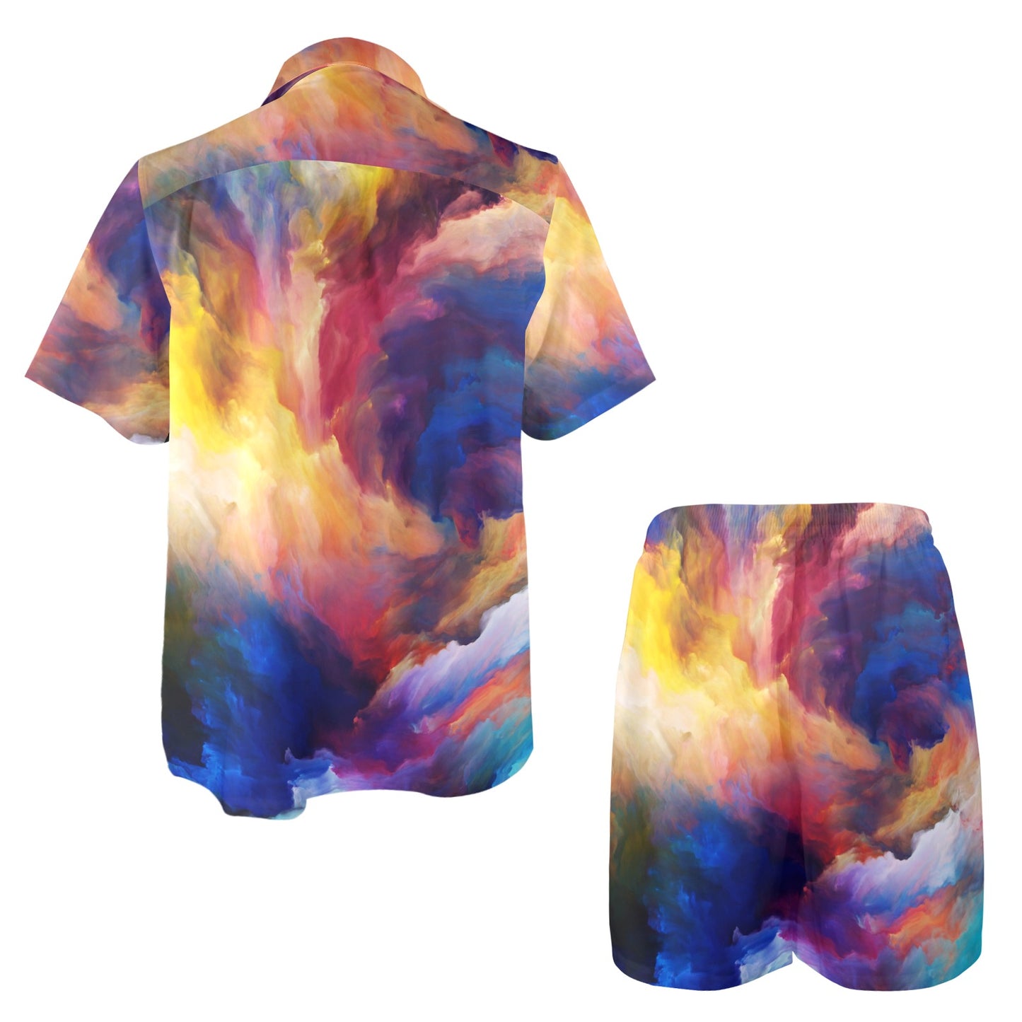 Vortex Twist Swirl Water Color Design Men's Beach Shirt and Shorts Set
