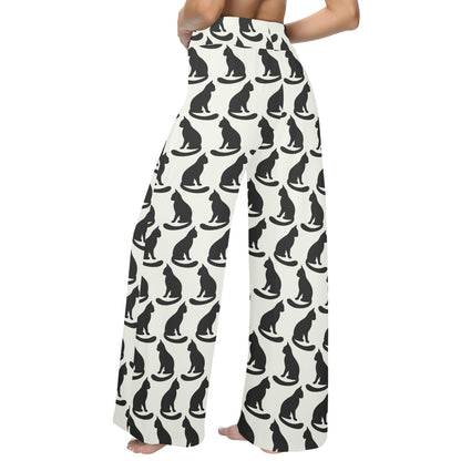 Black Cat Pattern Print Design 02 Women's Wide Leg Lounge Pants