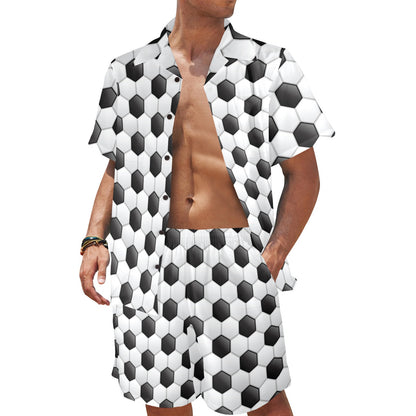 Soccer Ball Texture Print Pattern Men's Beach Shirt and Shorts Set