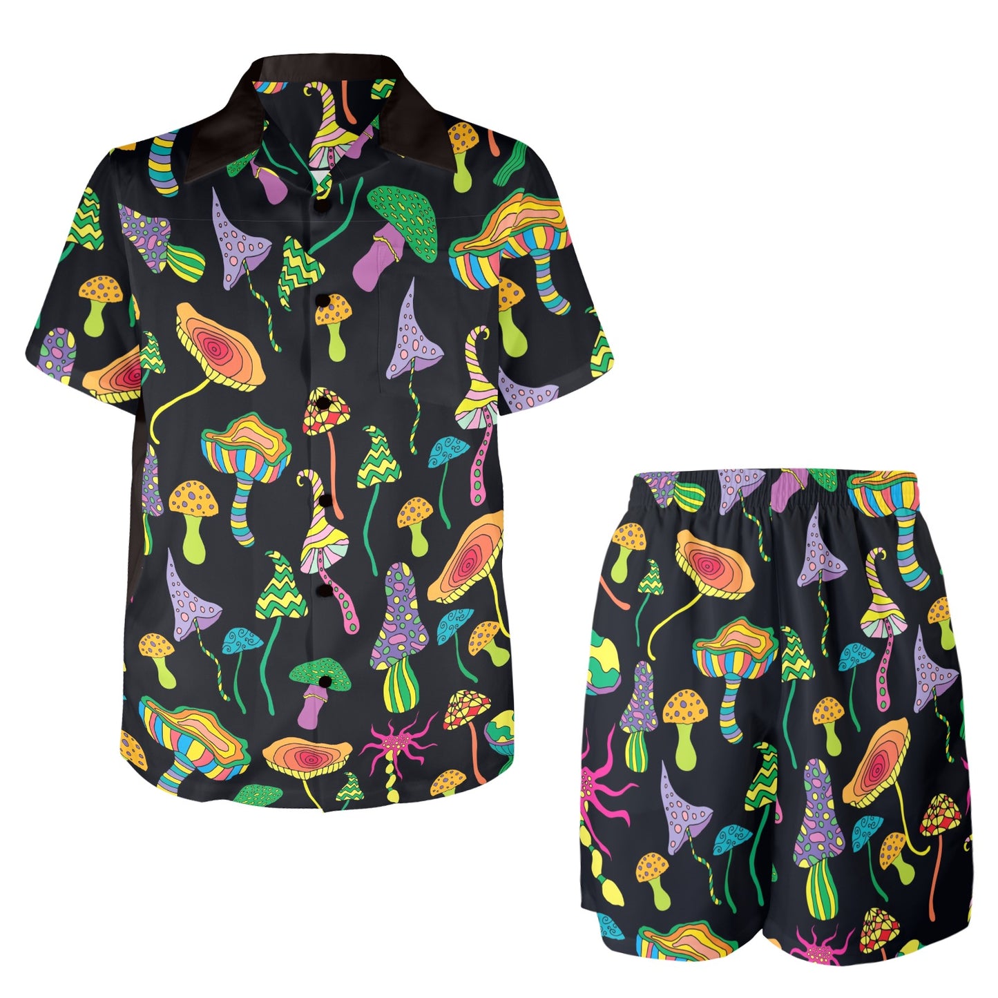 Psychedelic Mushroom Pattern Print Design A02 Men's Beach Shirt and Shorts Set