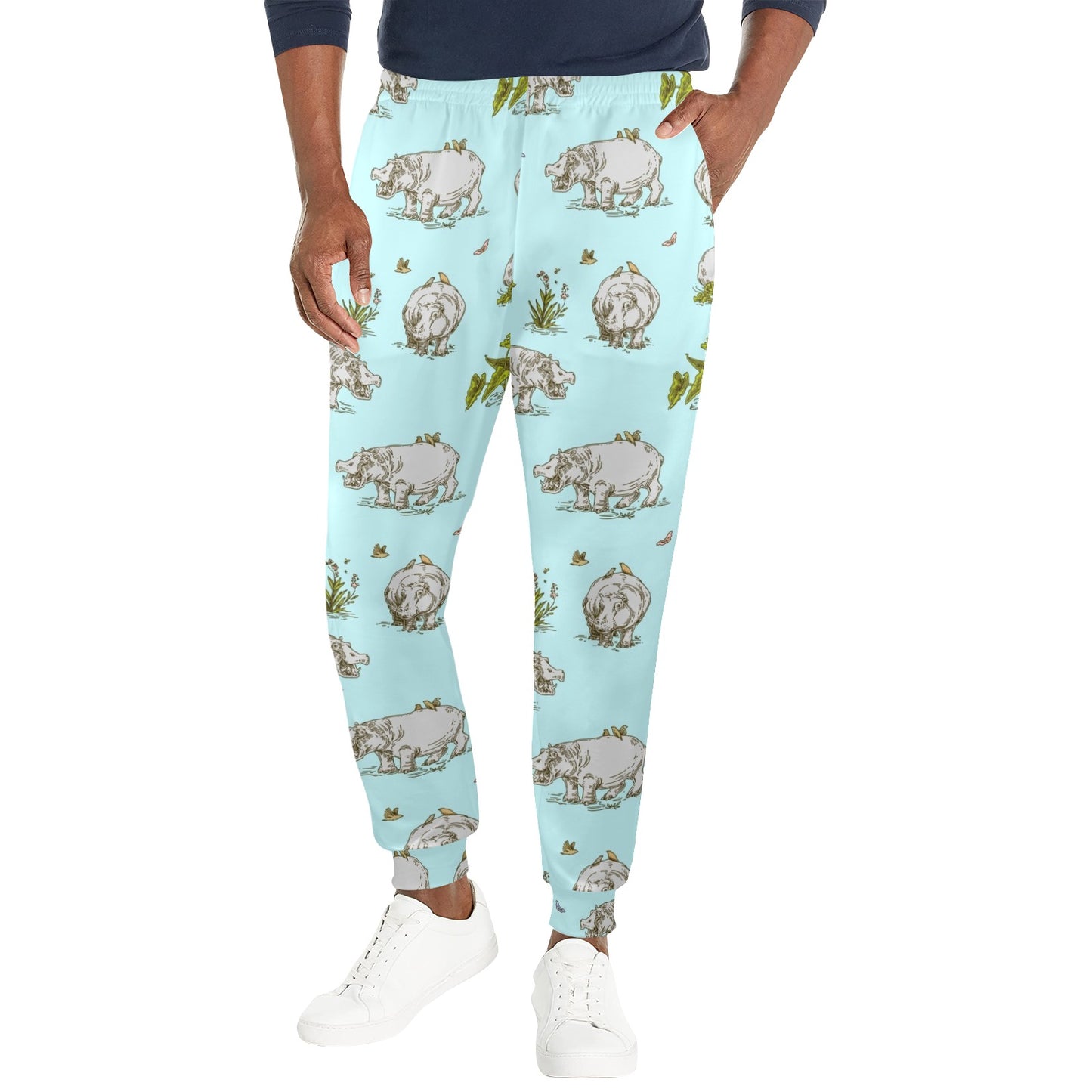 Hippo Design Print Pattern JJ0348 Men's Casual Track Pants