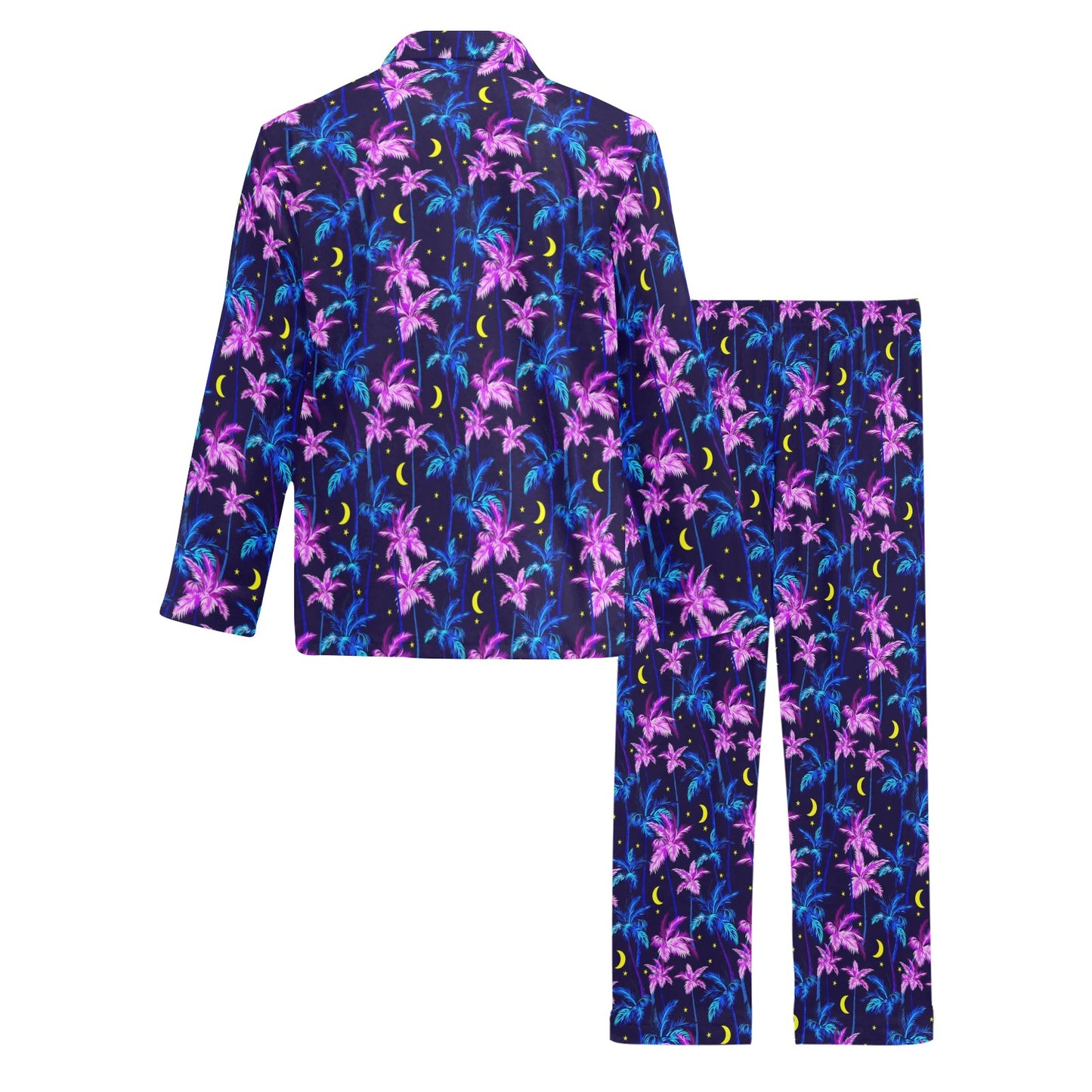Palm Tree Night Scene Design Print Men's Long Pajama Set