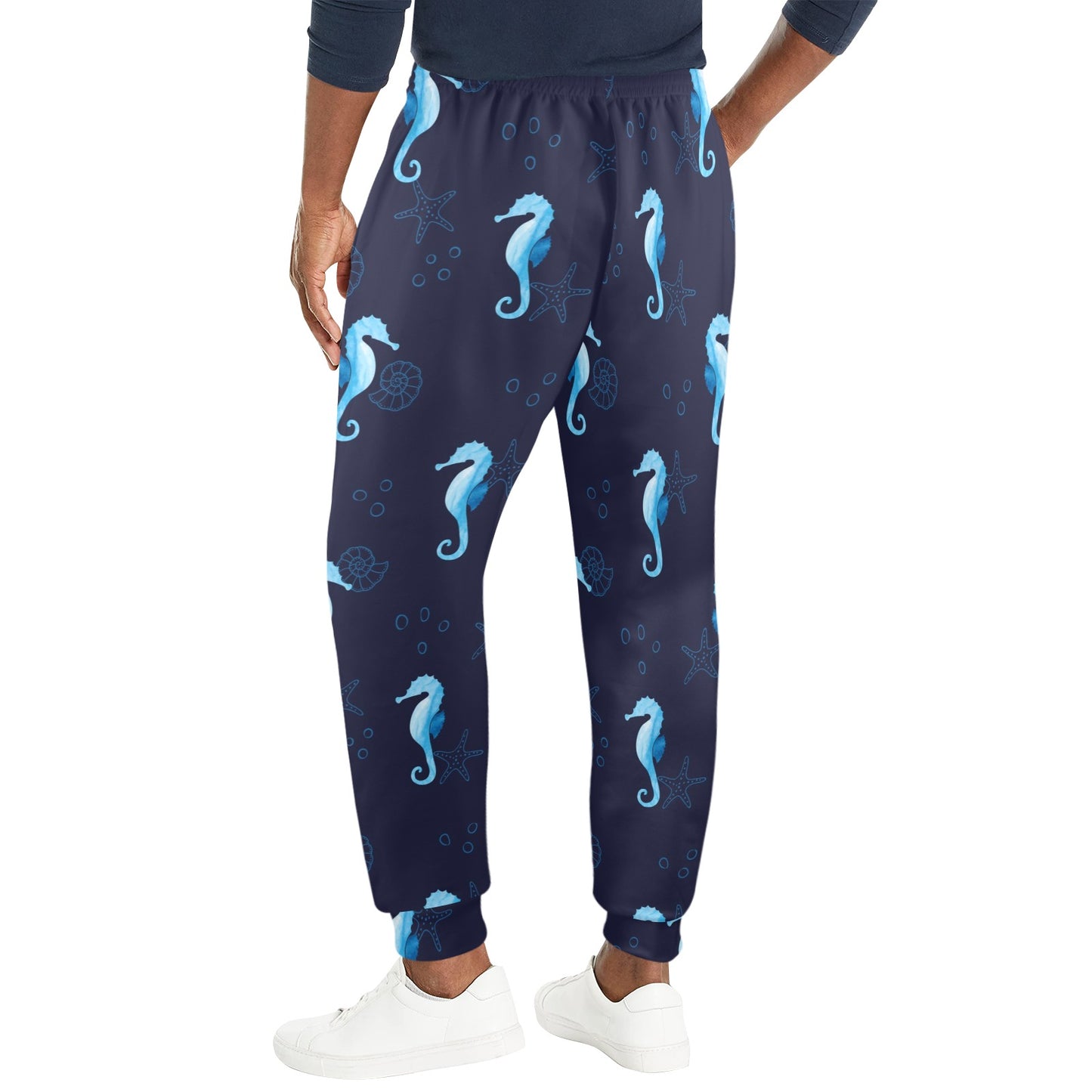 SeaHorse Blue neon Pattern Print Design 03 Men's Casual Track Pants