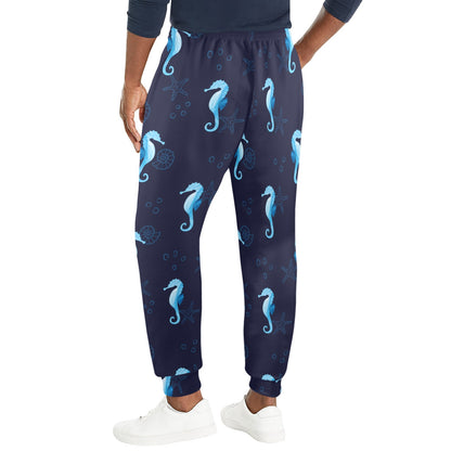 SeaHorse Blue neon Pattern Print Design 03 Men's Casual Track Pants