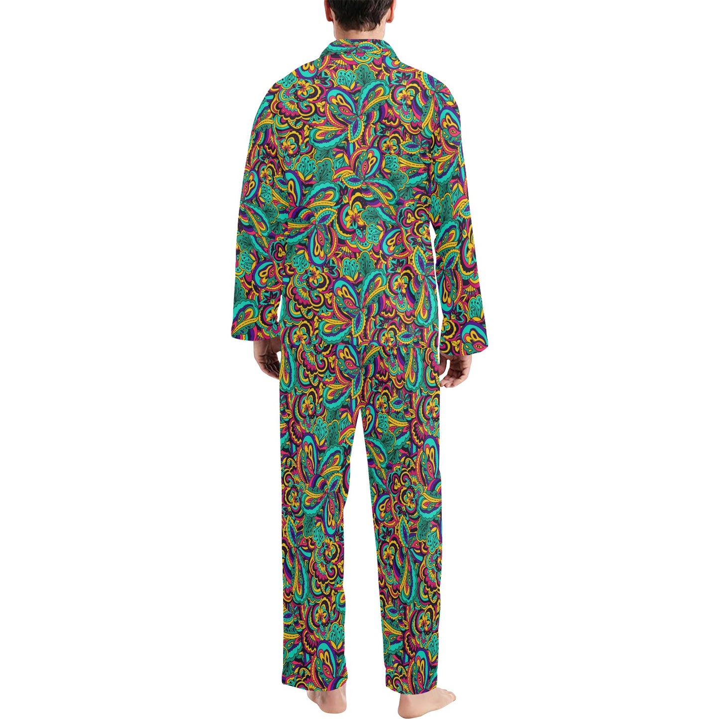 Psychedelic Trippy Floral Design Men's Long Pajama Set