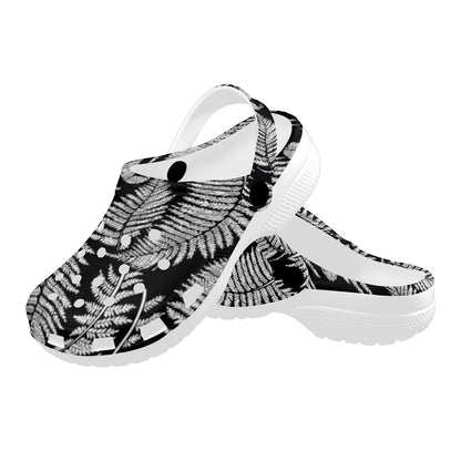 Fern Leave Black White Print Pattern Unisex Clogs Shoes