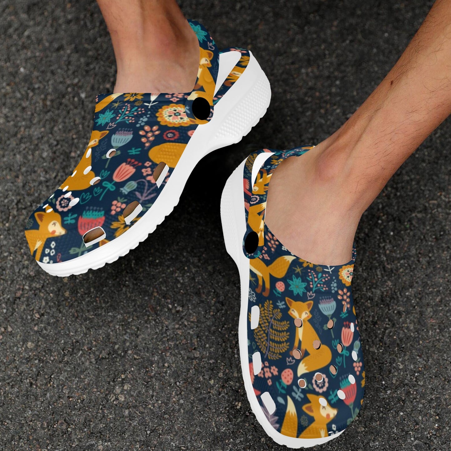 Fox Cute Jungle Print Pattern Unisex Clogs Shoes